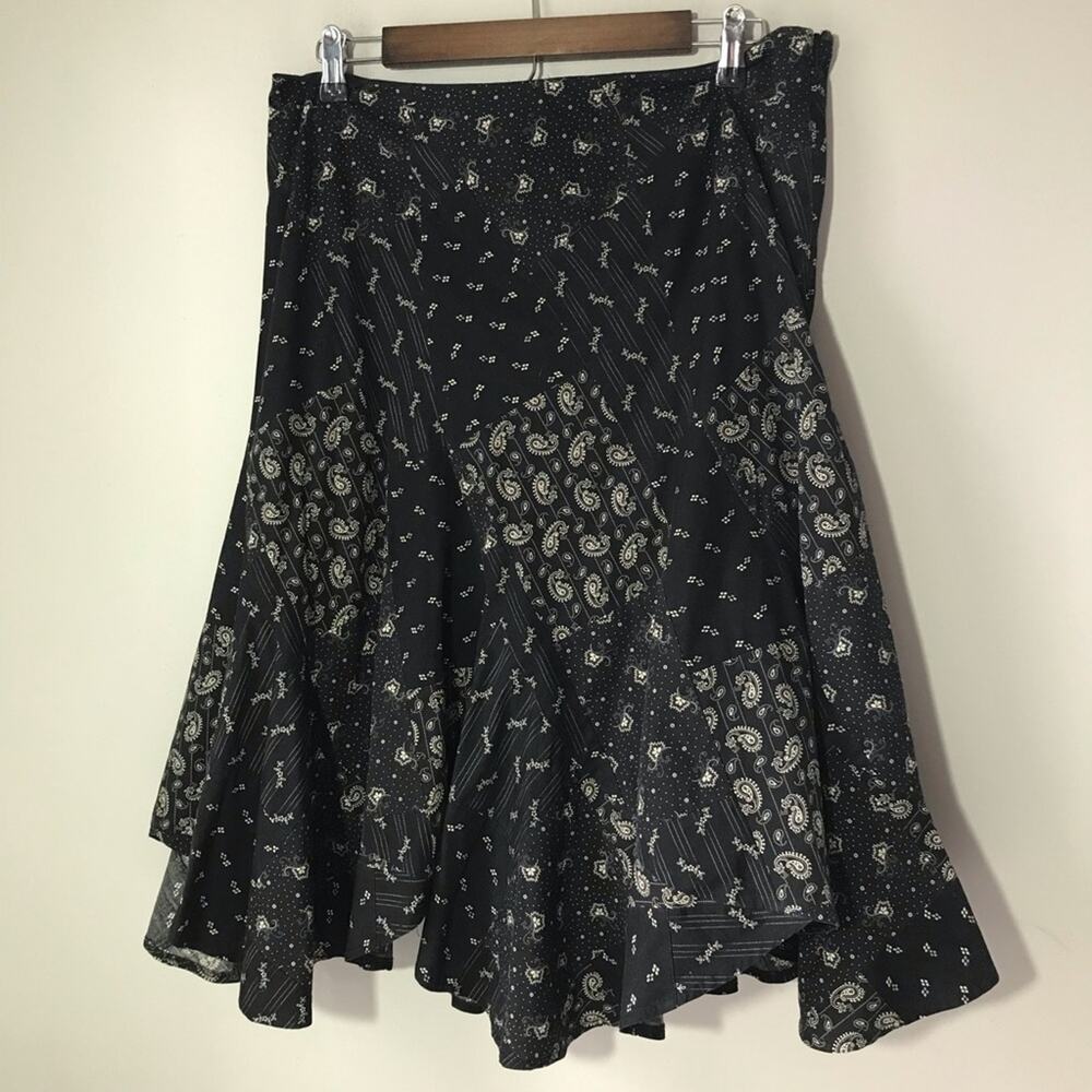 Ralph Lauren black asymmetrical patchwork midi skirt 12 paisley dainty flowers